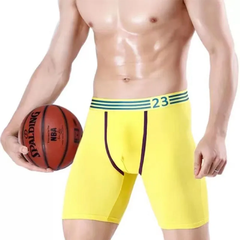 

3pcs Men's Sports Extended Cotton U-convex Boxer Briefs Running Wear-resistant Five-point Pants Long Flat Four-corner Trousers