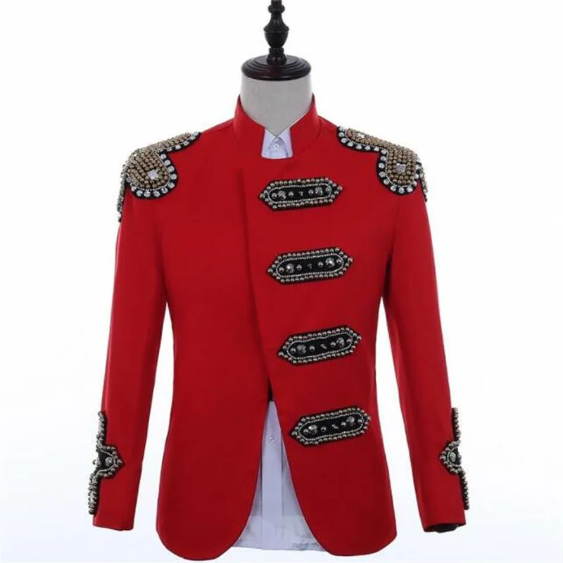 men red suits designs stage costumes for singers fashion men sequin blazer dance clothes jacket dress punk stand collar