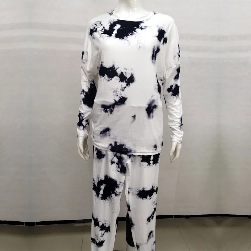 

2 Pieces/Set Women Multiple Color Print Sports Tracksuit Suit Spring Autumn Full Sleeve Pullover Sweatshirt Pants Large Size 5XL