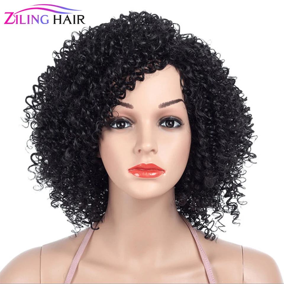 Черный короткий синтетический парик для чернокожих женщин афро 14 дюймов женский