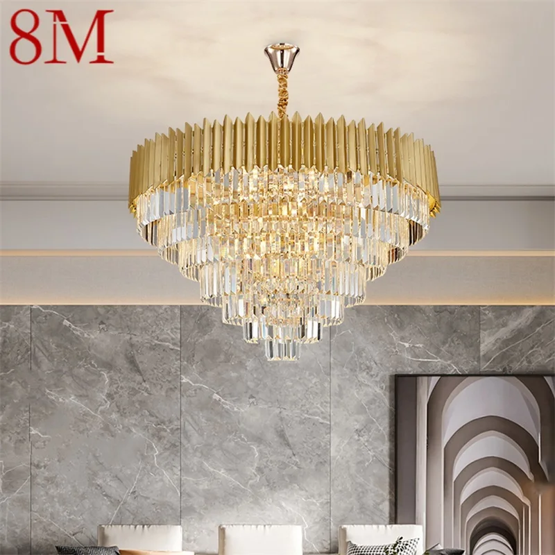 

8M Gold Chandelier Postmodern Crystal Pendant Lamp Home LED Light Fixture for Living Dining Room