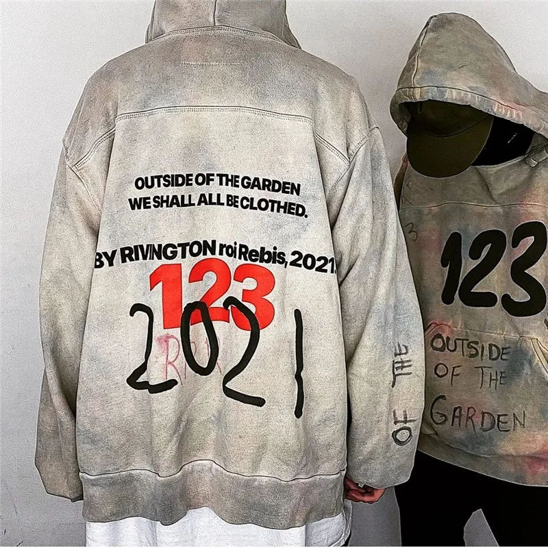 

Контрастные граффити RRR123, мужские толстовки большого размера в стиле High Street, потертые женские и мужские толстовки с капюшоном 2021