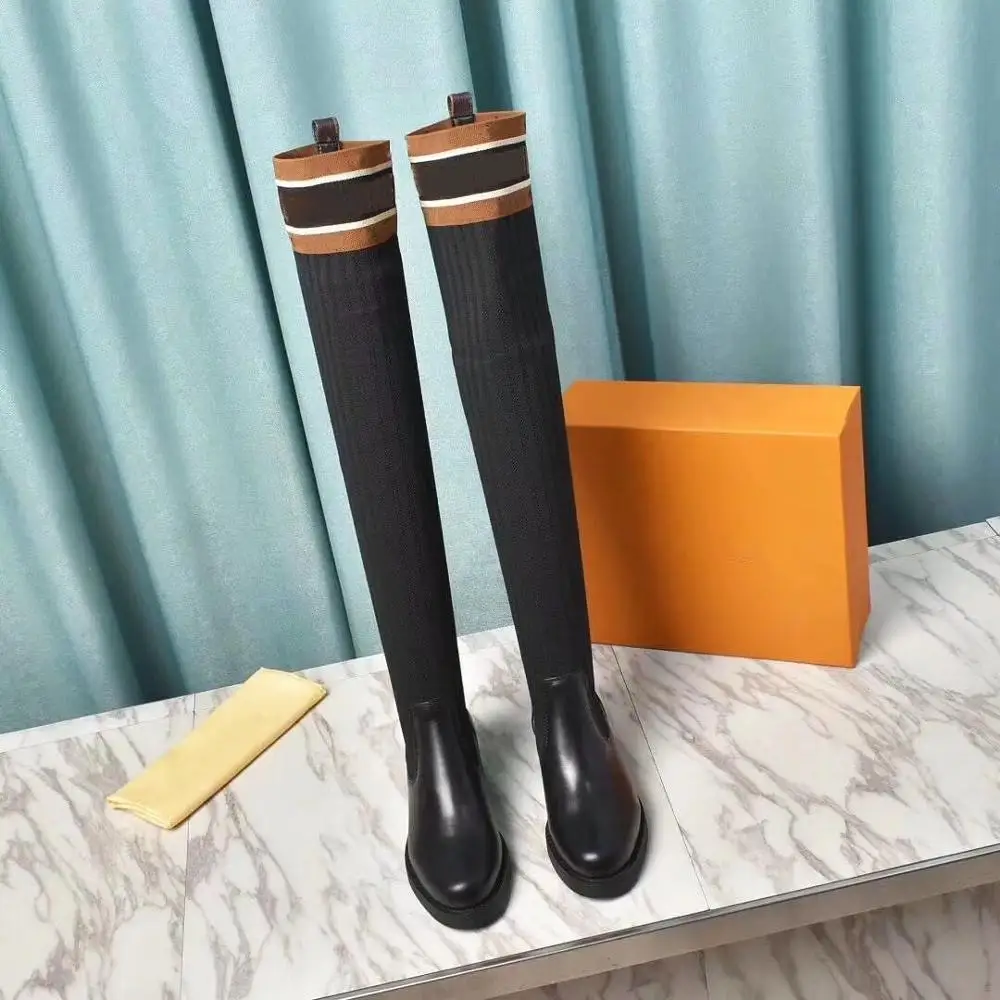 Beste 2021 Herfst Winter Laarzen Luxe Merk Over De Knie Laarzen Lederen Vrouwen Schoenen Populaire Dames Schoenen Grote Maat 35-42