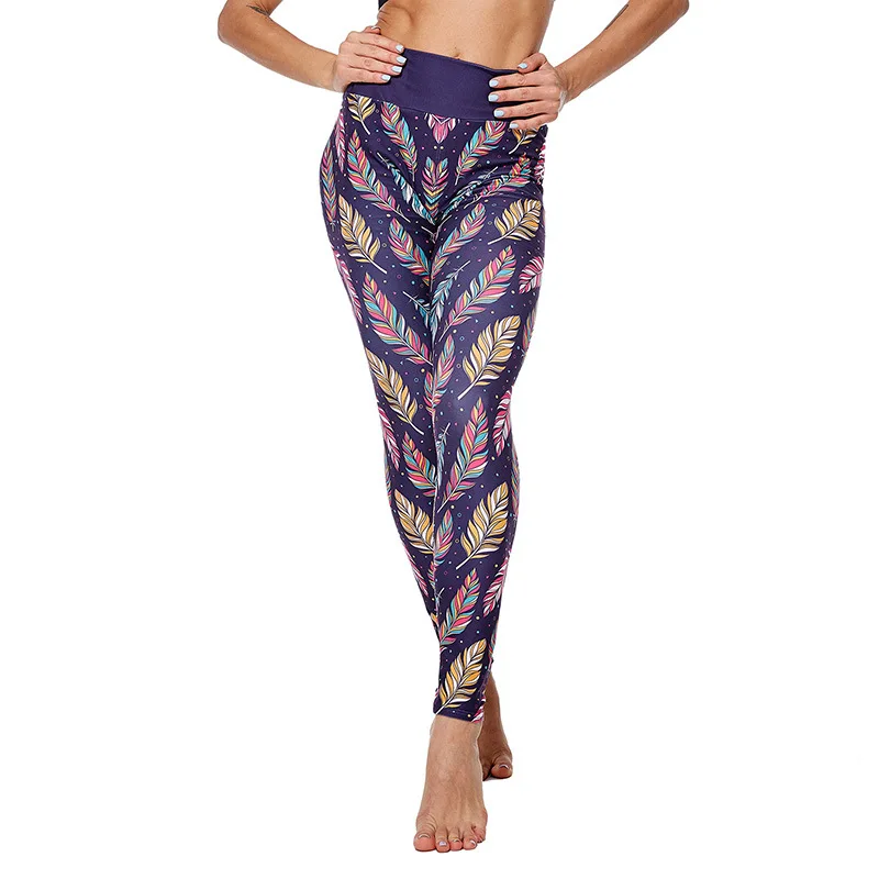JIGERJOGER 2020 Color feather printed leggings cheap new high waisted yoga pants gym women sport fitness | Спорт и развлечения