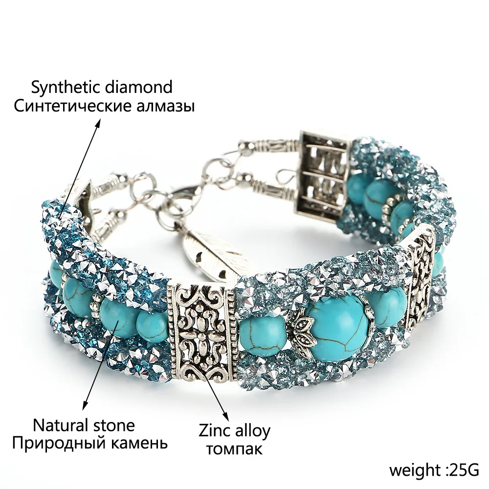 

Fashion Bohemia Vintage Bracelets & Bangles For Women Ethnic Retro Chic Green Opal Femme Bracelets Party Jewelry Gifts pulseras