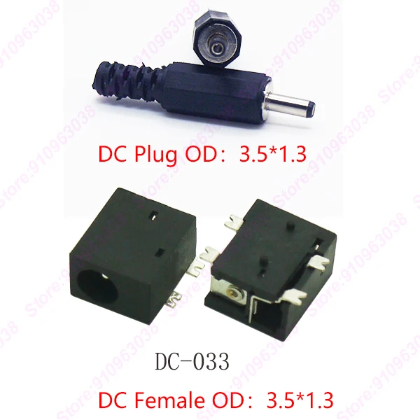 

10PCS DC-033 DC Connector Pin1.3mm/1.7mm Tablet Female And Male DC Power Jack 4Pin SMD PCB Mounting