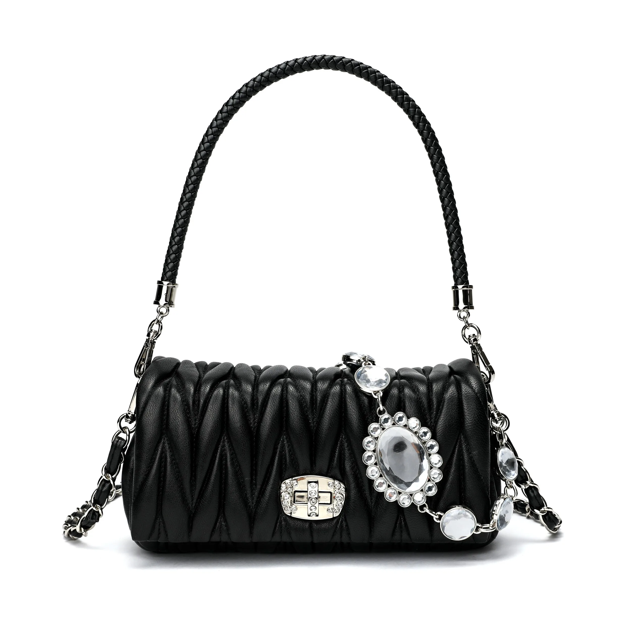 

free shipping 2020 the new style pretty pleated genuine leather women handbag one shoulder bag crossbody bag 5 color 23cm