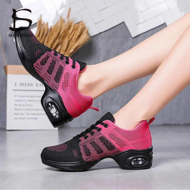 Women Dance Sneakers Woman Jazz Shoes Modern Dancing Shoes Flying Woven Net Spring Summer Outdoor Black White Ladies Sports Shoe