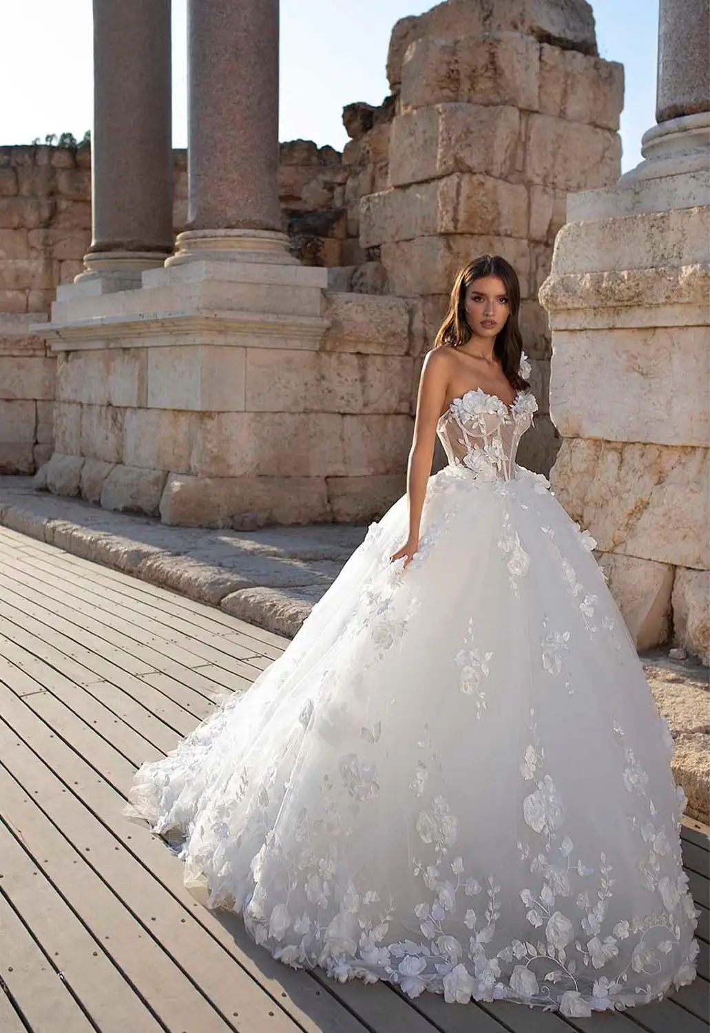 

3D Floral Lace Applique Wedding Dresses Ball Gown One Shoulder Princess Vestido De Noiva Custom Made Bridal Dress