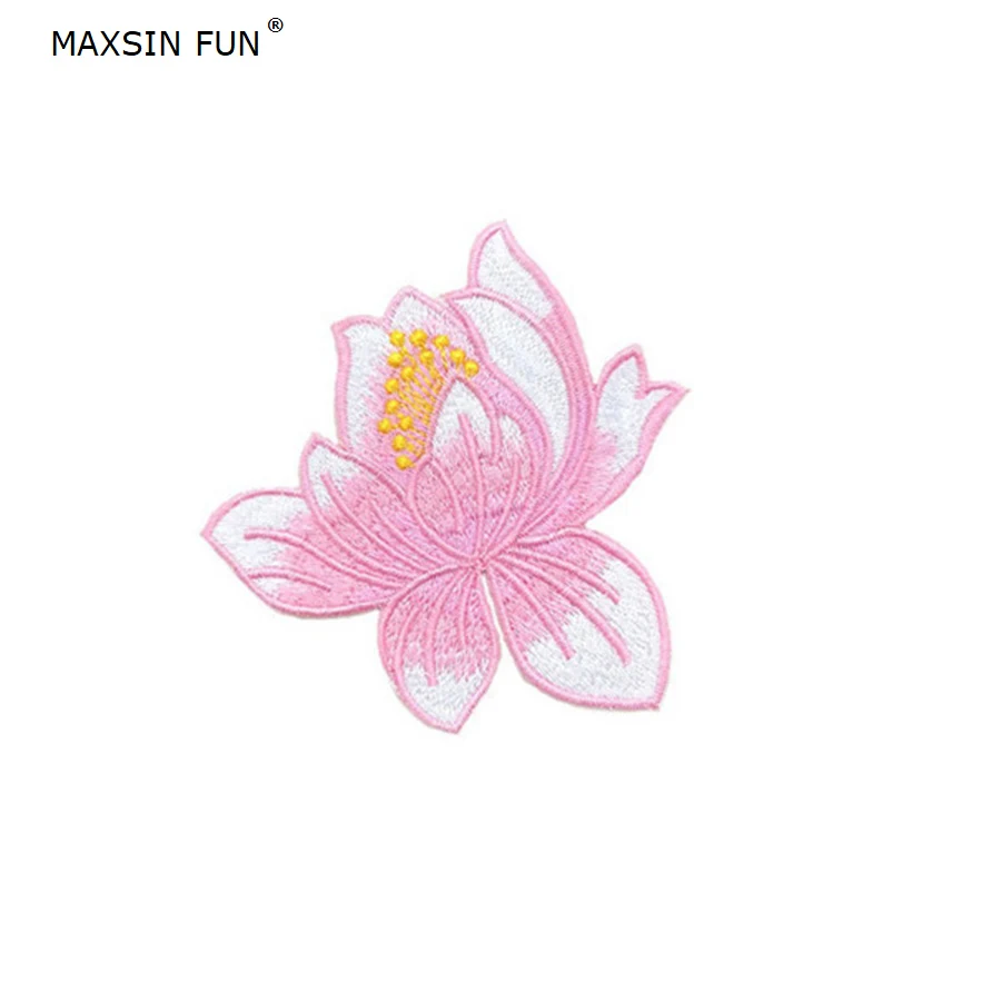MAXSIN FUN 1 шт. Симпатичные вышитые лотосы ткани патч утюгом аппликация китайские