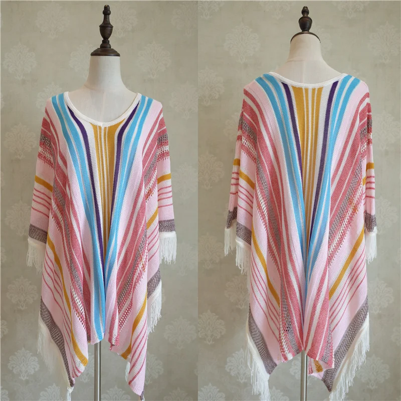 Красочная вязаная Пляжная накидка женская на купальник пляжный купальный костюм