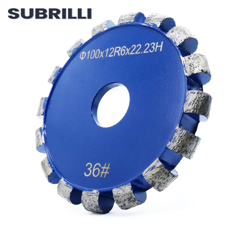 SUBRILLI 4 inch Diamond Tuck Point Blade R6 Fluting Wheel Wall Floor Grinding Cutting Disc Sintered for Granite Marble Concrete