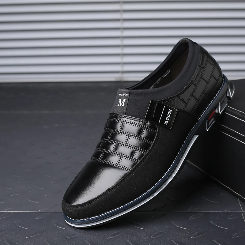 Мужские кожаные туфли без застежки черные повседневные лоферы дышащие мокасины