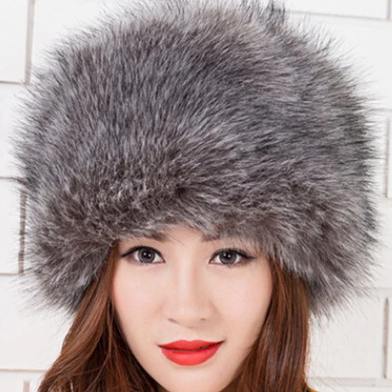 

Women Hats Lady Russian Tick Fluffy Faux Fox Fur Hat Headbands Winter Earwarmer Ski Hat Female Hats