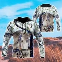 beautiful white horse 3d all over printed autumn men hoodie unisex casual zipper pullover streetwear sudadera hombre dw0461