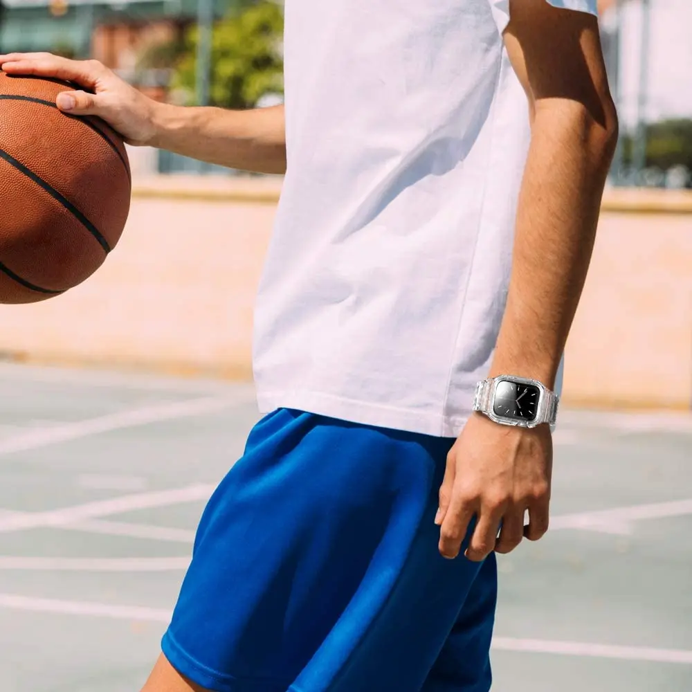 

Case+Strap for Apple Watch Band 44mm 40mm 42mm 38mm Accessories Soft Silicone Bracelet Transparent apple watch series 6 se 5 4 3