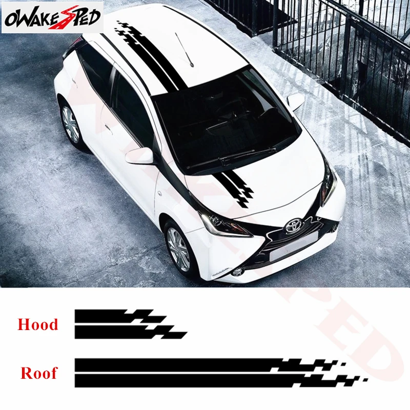 

Для Toyota AYGO наклейка на капот автомобиля s, капот, спортивные полосы, Стайлинг, Декор, наклейка, крыша двигателя, самодельные виниловые наклей...