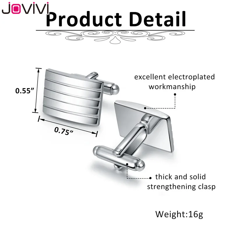 Запонки Jovivi мужские с полированной отделкой прямоугольные из нержавеющей стали