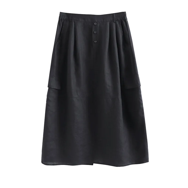 

PEONFLY 2021 Spring Summer Women Korean Style 80% Cotton Pink White Black Solid Color High Waist Sun School Midi Female Skirt