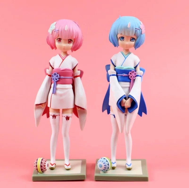 

1 Pcs New Anime Re:Life In A Different World From Zero PVC Model Rem Ram Twins Childhood Kimono Girls Action Figure Toys Gifts