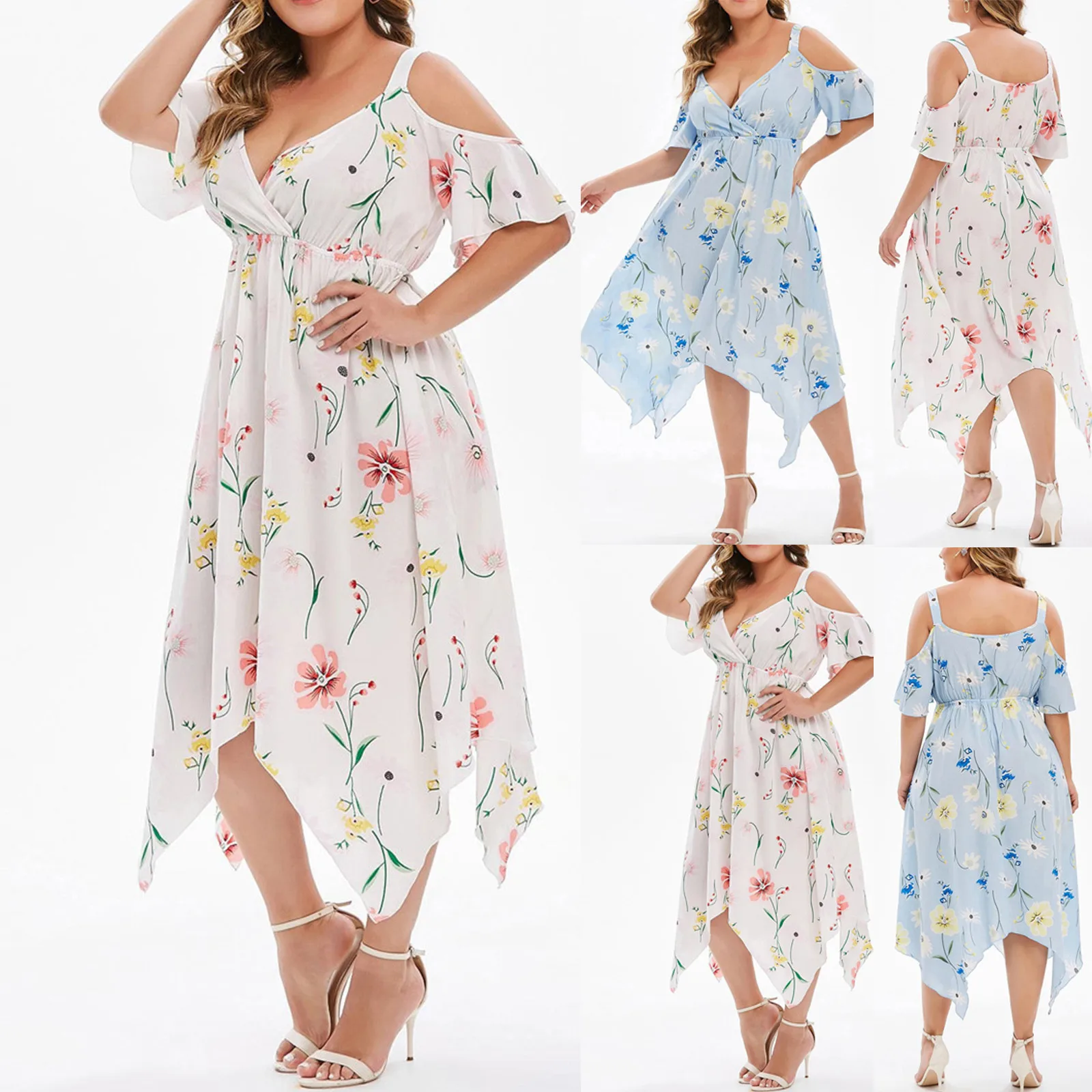 

Летнее платье размера плюс платье женское модное платье с длинным рукавом сексуальное платье с v-образным воротом, с короткими рукавами и от...