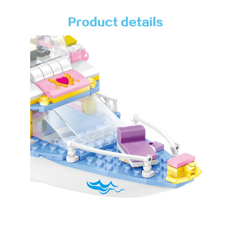

349Pcs Luxury Yacht Building Blocks Fishing Surfing Sunbathing Friends Girls Leisure Times DIY Model Cruise Ship Toys For Child