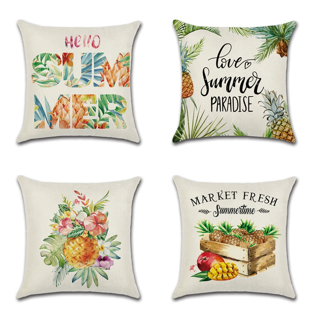 

Summer pineapple tropical fruit plant Printing Pillowcase Home Decoration Linen Car Cushion Cover Sofa Pillow Case 45cm*45cm