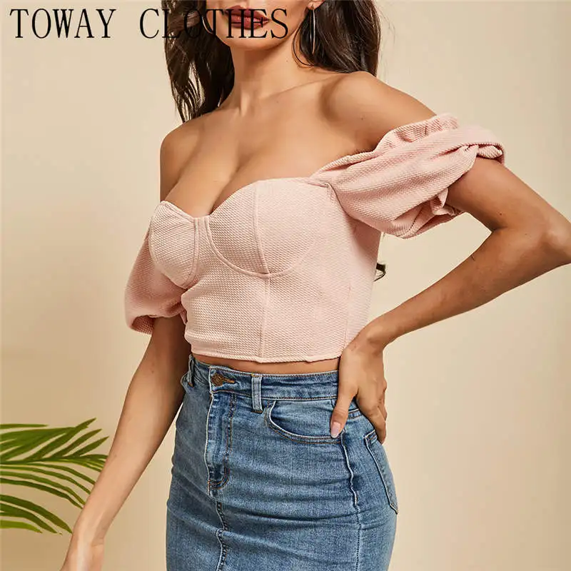 Однотонная женская блузка с пышными рукавами соблазнительный элегантный