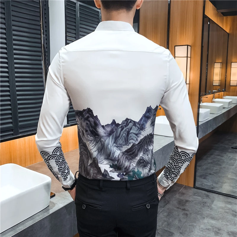 Мужская рубашка в цветочек Ретро стиль модная весна 2020 китайский принт черный