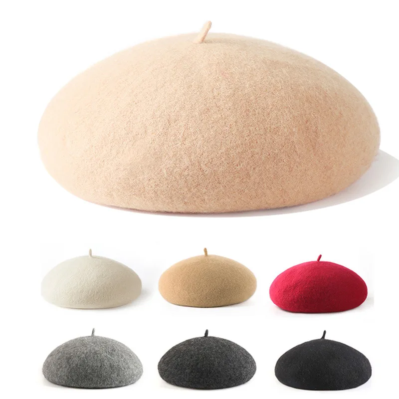 

Beret Female Autumn-Winter Cap Wool Fabric Octagonal Cap British Artist's Cap