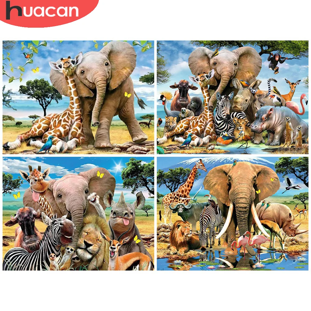 

HUACAN 5D DIY Diamond Painting Elephant Forest Full Drill Square Diamond Embroidery Cross Stitch Animal Needlework Decor
