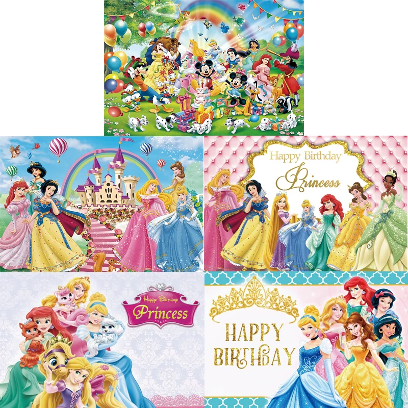 

Hot Cartoon Disney Princess Party Photo Background Snow White Wallpaper Happy Birthday Baby Shower Backdrops Party Supplies