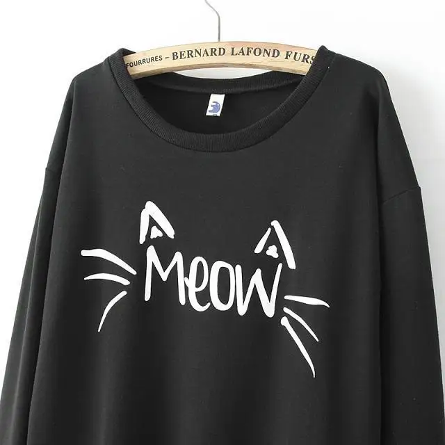 

2020 New Meow Sweatshirts Women Men Long Sleeve Autumn Winter Style Hoodies Casual Jumper Outfits Sweats Loose O-Neck Tops