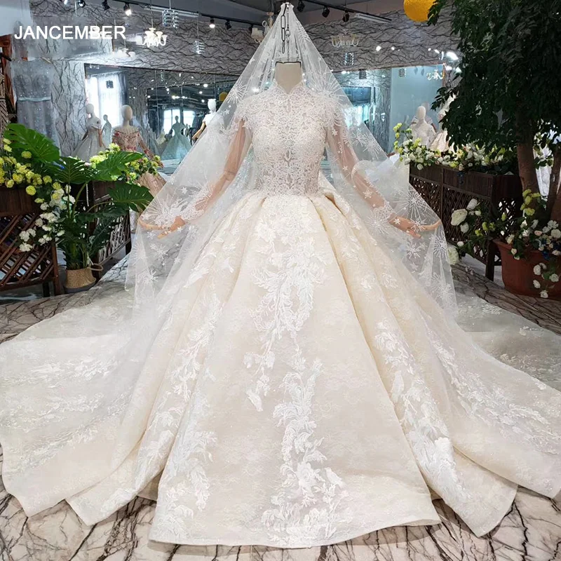 HTL305 мусульманское свадебное платье с вуалью пуговицами цветами высоким воротом