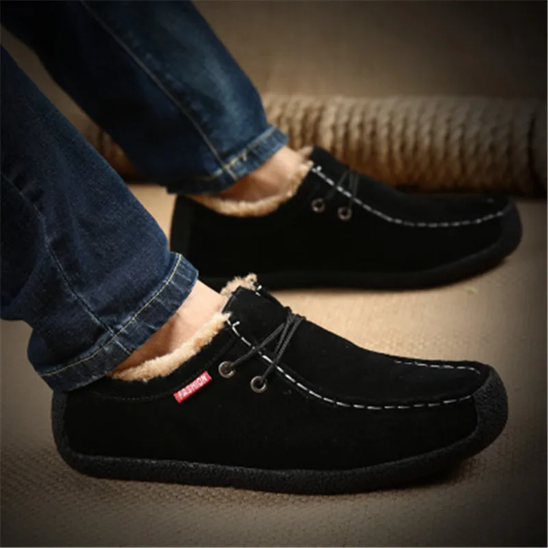 Size 39-50 High Quality Men's Suede Casual Shoes Male Lace-Up Flat Leather Comfortable Soft Plush warm Winter Light | Обувь