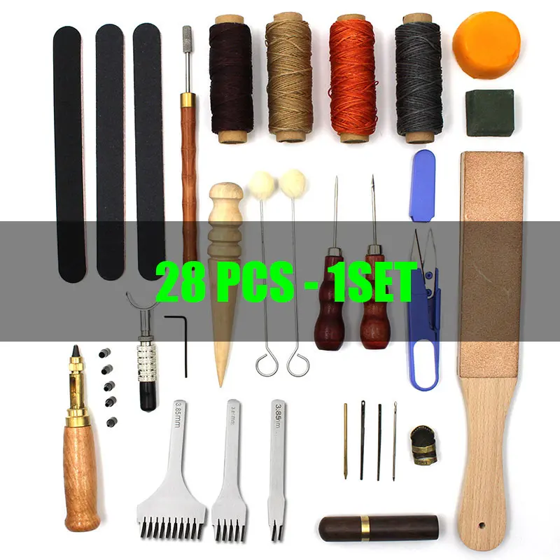 T6 leather tools Кожа ремесло инструменты ручной шитье сплайсинга аксессуары пробивая царапины заточка цепочки из воска наперсток Боковая ручка набор - Цвет: T6 leather tools