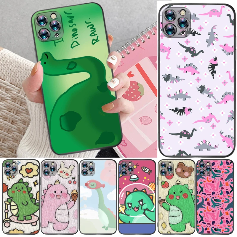 

Cute Funny Couples Dinosaur Flowers Color Painting Phone Case For iPhone 6 6S Plus 7 8 Cases Coque Back Cover