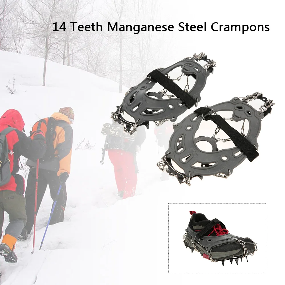 

14 Teeth Manganese Steel Crampons Nylon Strap Non-slip Shoes Cover Outdoor Ski Ice Snow Device Hiking