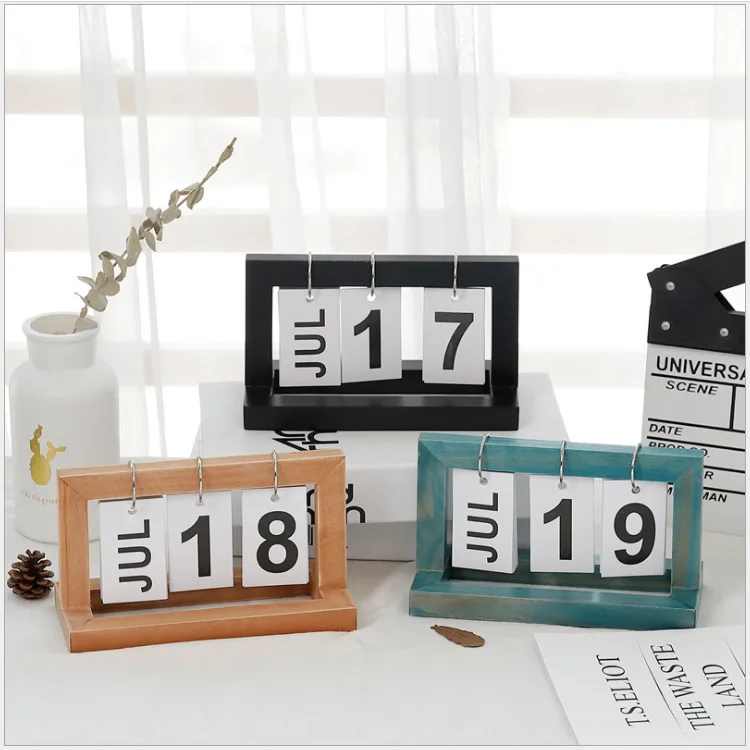 1PCS Vintage Wood Desk Page Flip Calendar Block Planner Permanent Desktop Decoration Accessories | Дом и сад