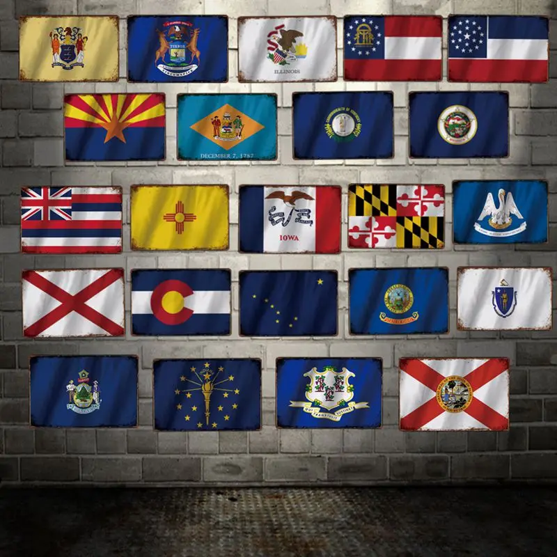 

[ DecorMan ] USA State Place Flag TIN SIGN Custom wholesale Mural Paintings Bar PUB Decor LT-1893