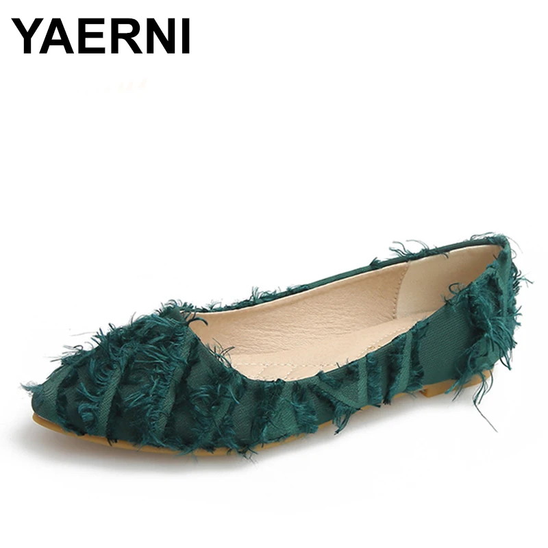 

YAERNI Elegant Women Flats 2020 Summer Comfortable Green Ballet Flats Boat Shoes Designer Plus Size Soft Moccasins Slip On Loafe
