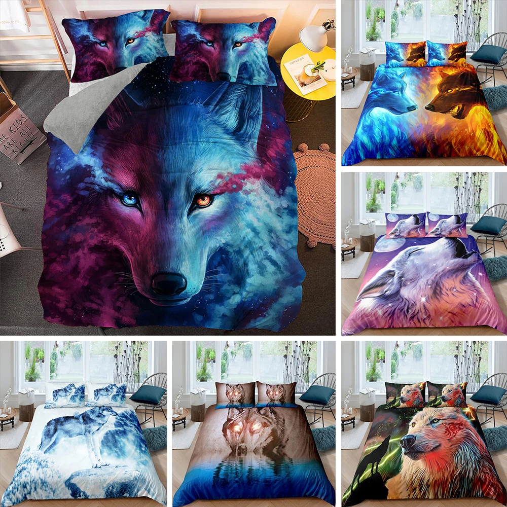

Fashion Wolf Pattern Bedding Sets Animal Duvet Cover Set Queen King Size Quilt Covers With Pillowcase 2/3PCS