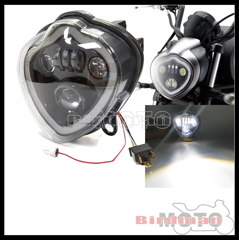

Черная мотоциклетная фара 12 В, светодиодная фара в сборе с ДХО, дальний и ближний свет для Kawasaki Vulcan 650S EN650 2015-2019 2020 2021