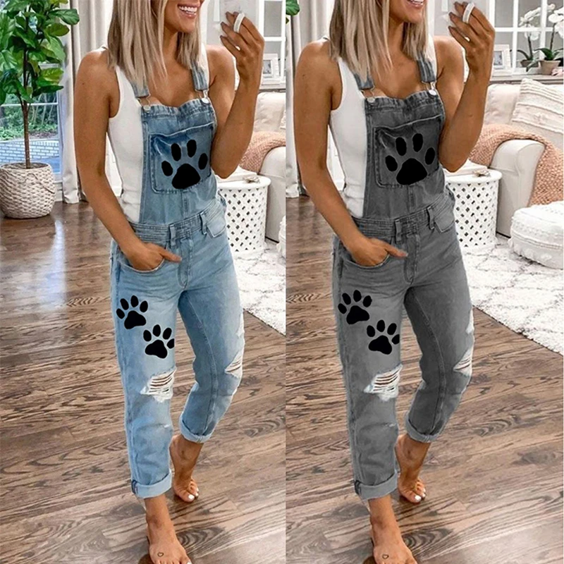Womens Sexy Jumpsuits For Women 2020 Fashion Ripped Ladies Overalls With Holes Washed Slim Fit Overalls Printed Women's Pants