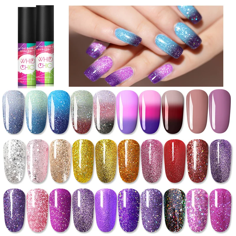 WHID CHIC УФ-гель для ногтей меняющий цвет блестки блестящий насыщенный лак дизайна 5