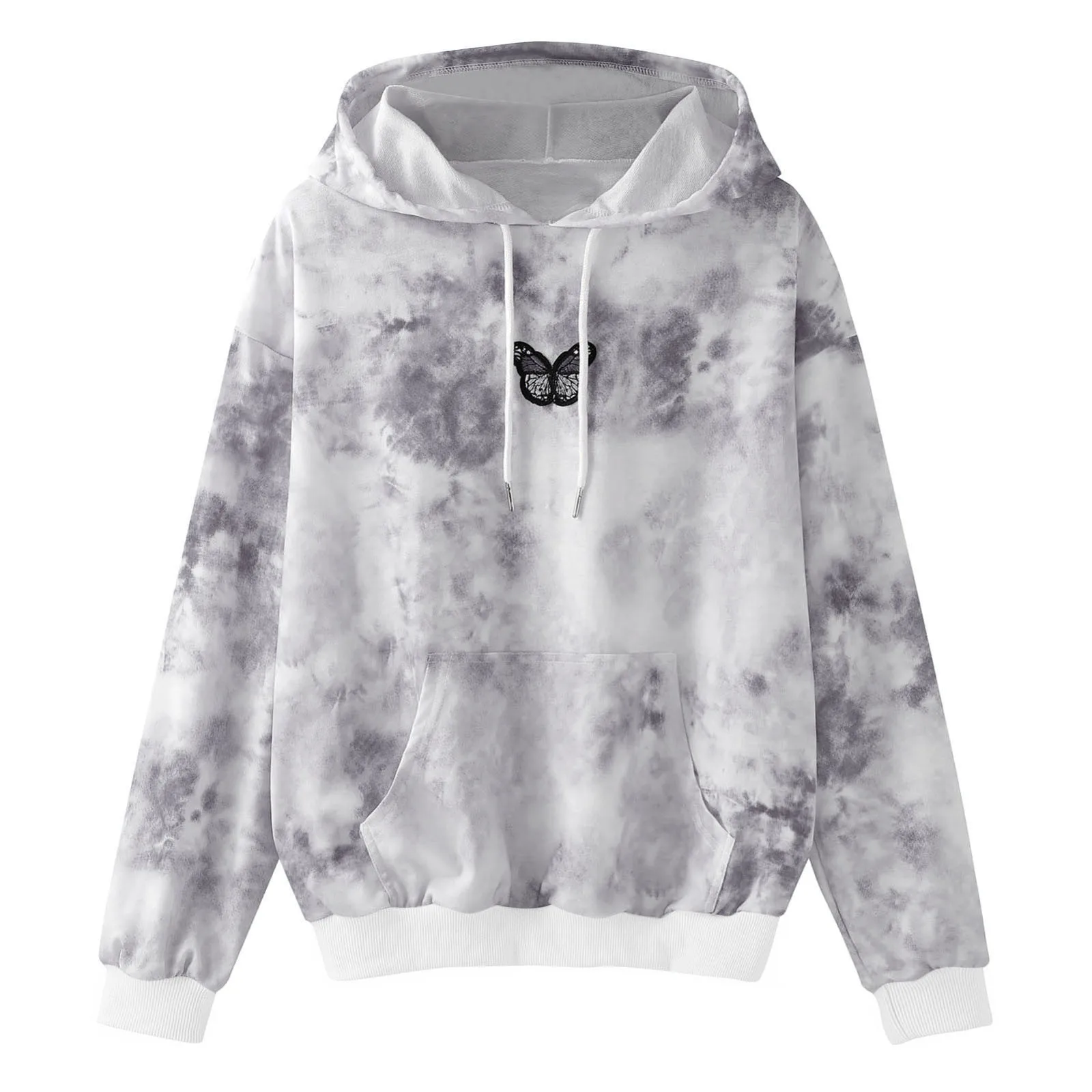 

Oversized Tie-Dye Hoodies Butterfly Print Long Sleeve Hooded Sweatshirts Winter Women Loose Jumper Pocket Soft Streetwear Tops