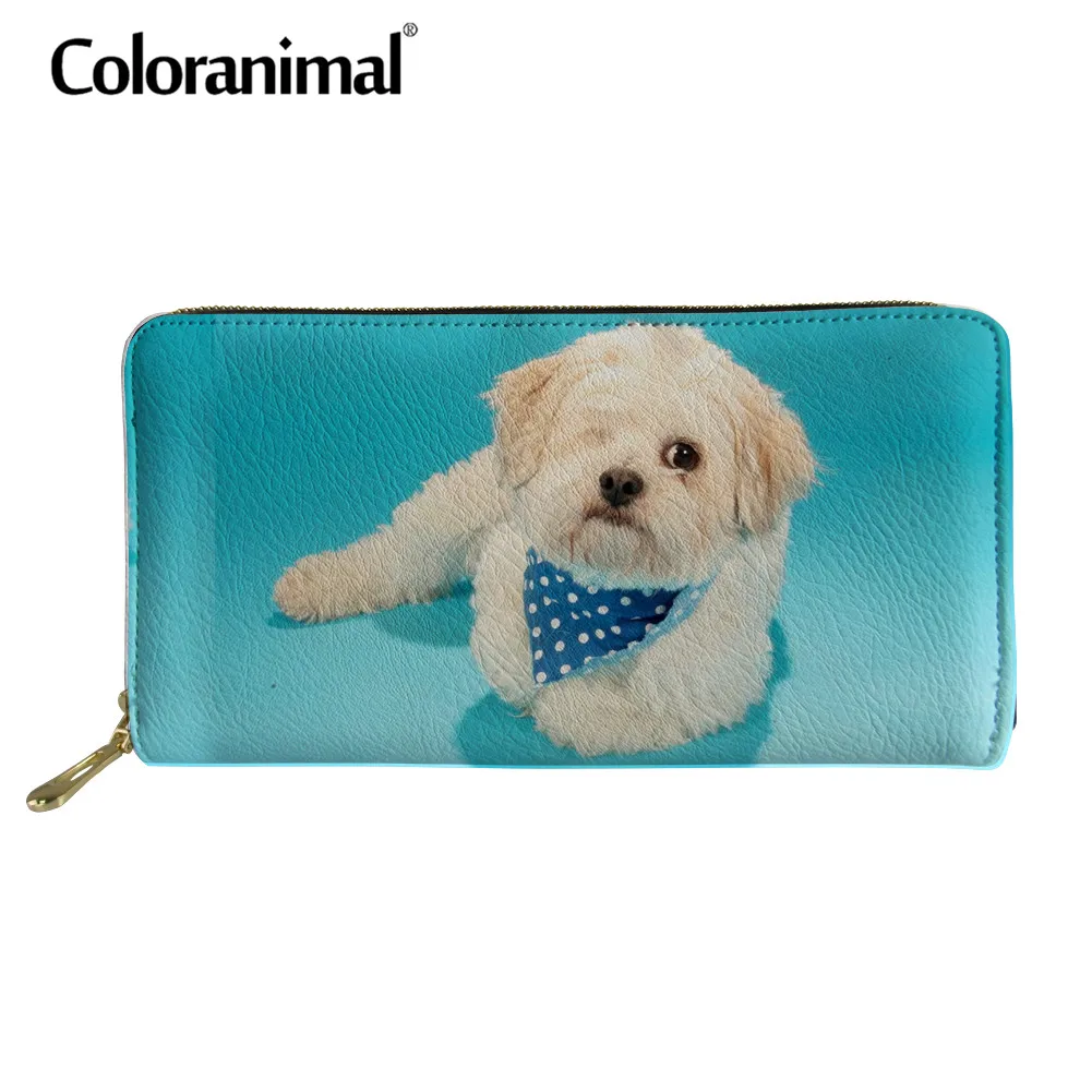 

Кошелек Coloranimal, женский кожаный милый женский кошелек Bichon Frise с собакой, женские кошельки и бумажники, Длинные дорожные держатели для карт и ...