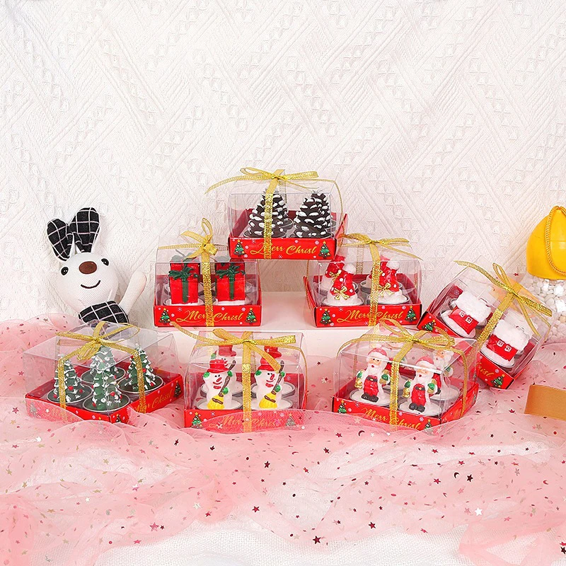 

Christmas Candle Set 4 PCS Xmas Themed Festival Ornament Decorative 3D Cartoon Shaped Candle Home Decor Gift for Friends TS2