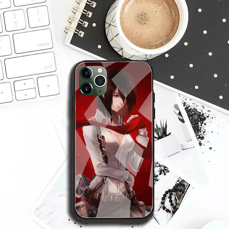 attack on titan mikasa ackerman phone case tempered glass for iphone 12 pro max mini 11 pro xr xs max 8 x 7 6s 6 plus se 2020 free global shipping