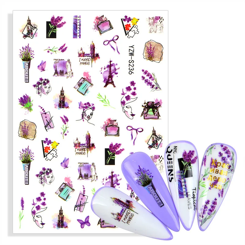 

3D Nail Stickers Flower Graffiti Abstract Sexy Woman Face Photo Frame Design Adhesive Nail Art Decor Manicure Stickers For Nails